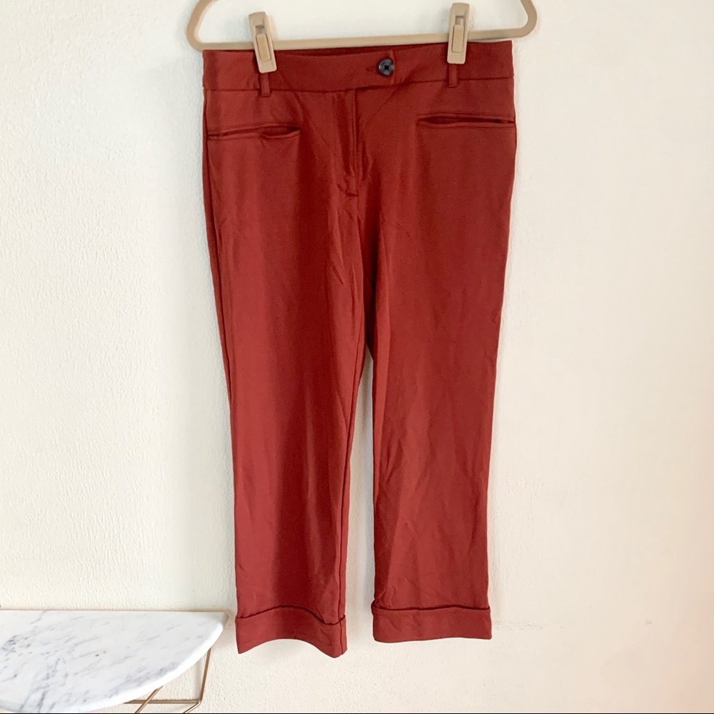 Betabrand Dress Pants Yoga Pants Rust Orange Cuffed Staight Leg Sz Medium Petite